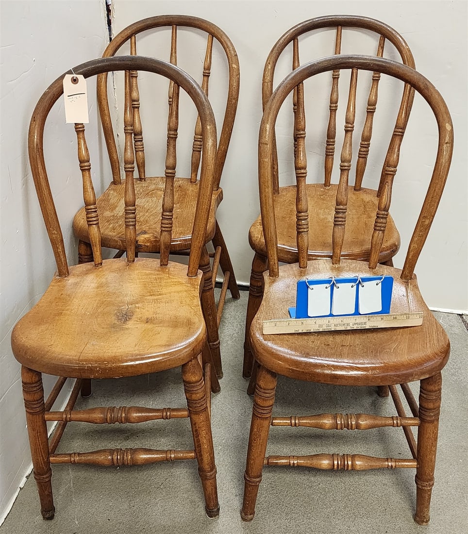 Set 4 19th C Plank Seat Chairs: Set 4 19th C Plank Seat Chairs