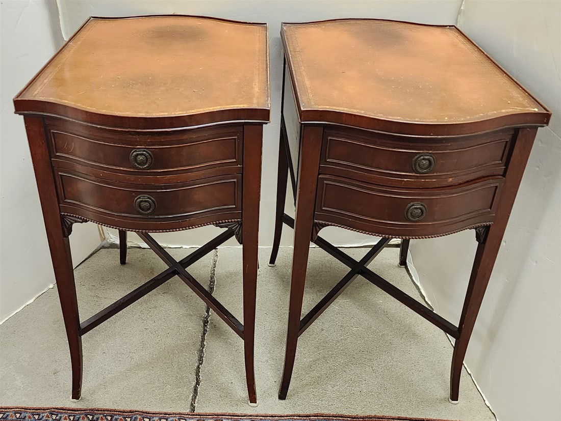 Pr Mahog Leather Top 2 Drawer End Stand 27.5"H x 16"W x 24.75"D (1 of 3)