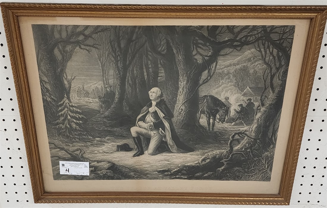 Framed 19th C Engr "The Prayer At Valley Forge" 17 1/4" X 23 3/4" (1 of 2)