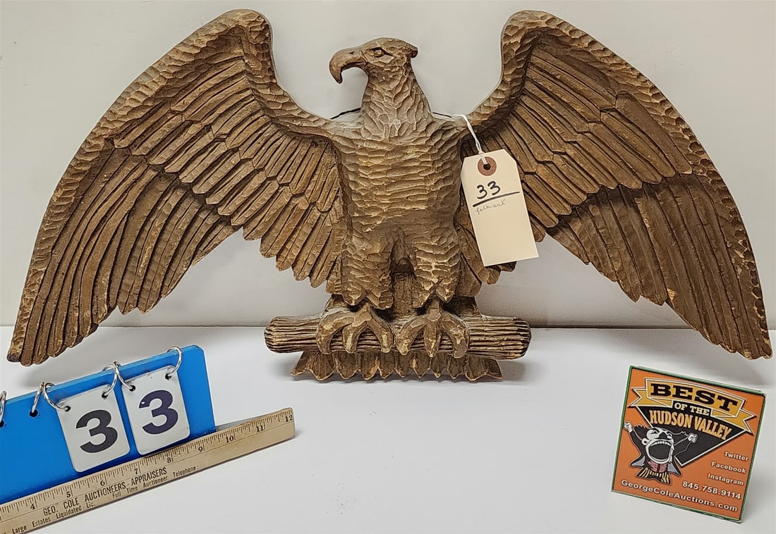 Folk Art Carved Wooden Eagle 12"H X 25 1/2"W (1 of 3)