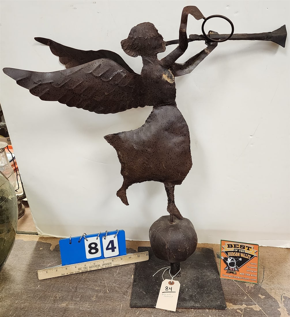 Metal Folk Art Gabriel Blowing His Horn 26"H X 22 1/2"L: Metal Folk Art Gabriel Blowing His Horn 26"H X 22 1/2"L