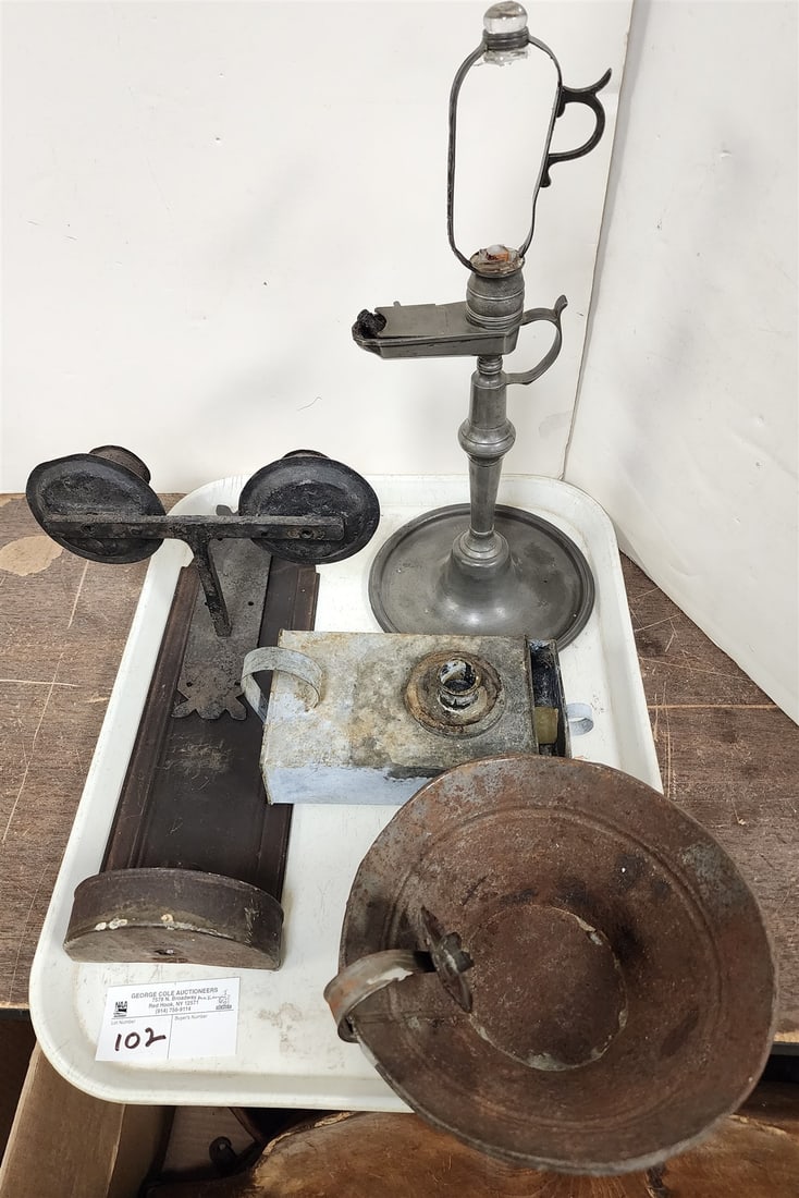 Tray 5 Pc Early Lighting Tole, Wrought, Pewter (1 of 7)