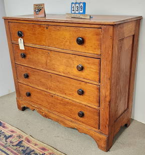 19th C Pine 4 Drawer Chest 37"H X 42 1/2"W X 17 1/2"D: 19th C Pine 4 Drawer Chest 37"H X 42 1/2"W X 17 1/2"D