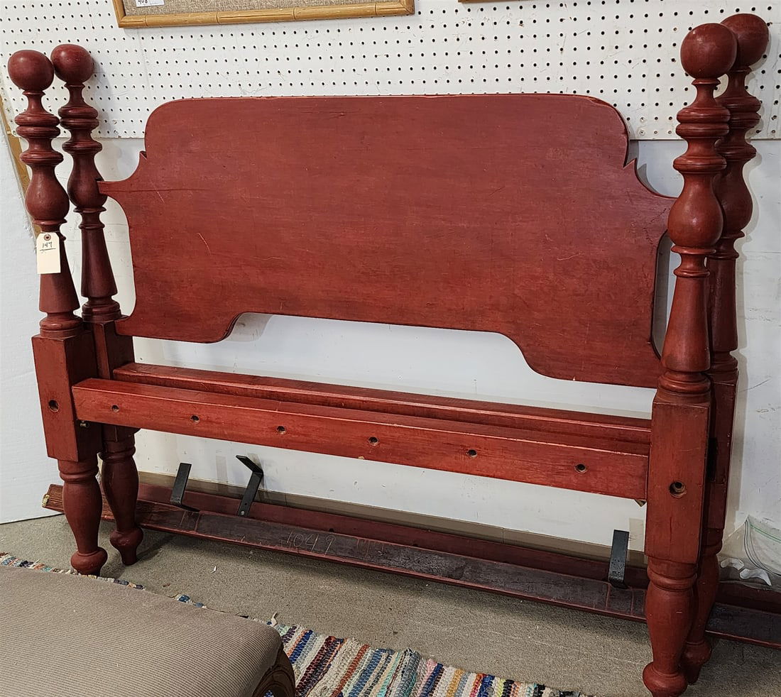 19th C Red Rope Bed 51 1/2"H X 5'W (1 of 2)