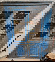 Hudson Vallley Blue Corner Cupboard 76 1/2"H X 5'W