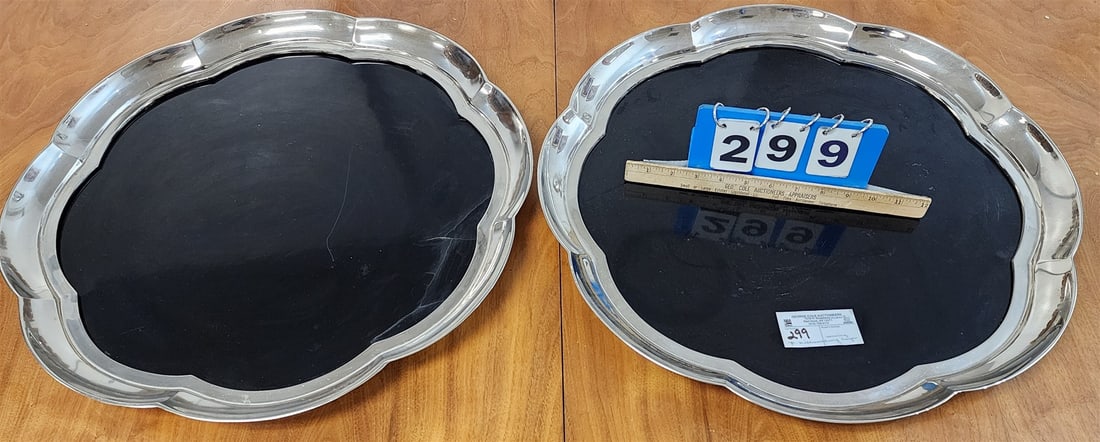 Pr Williamsburg Nickel Plated Serving Trays 2"H X 21" Diam (1 of 2)