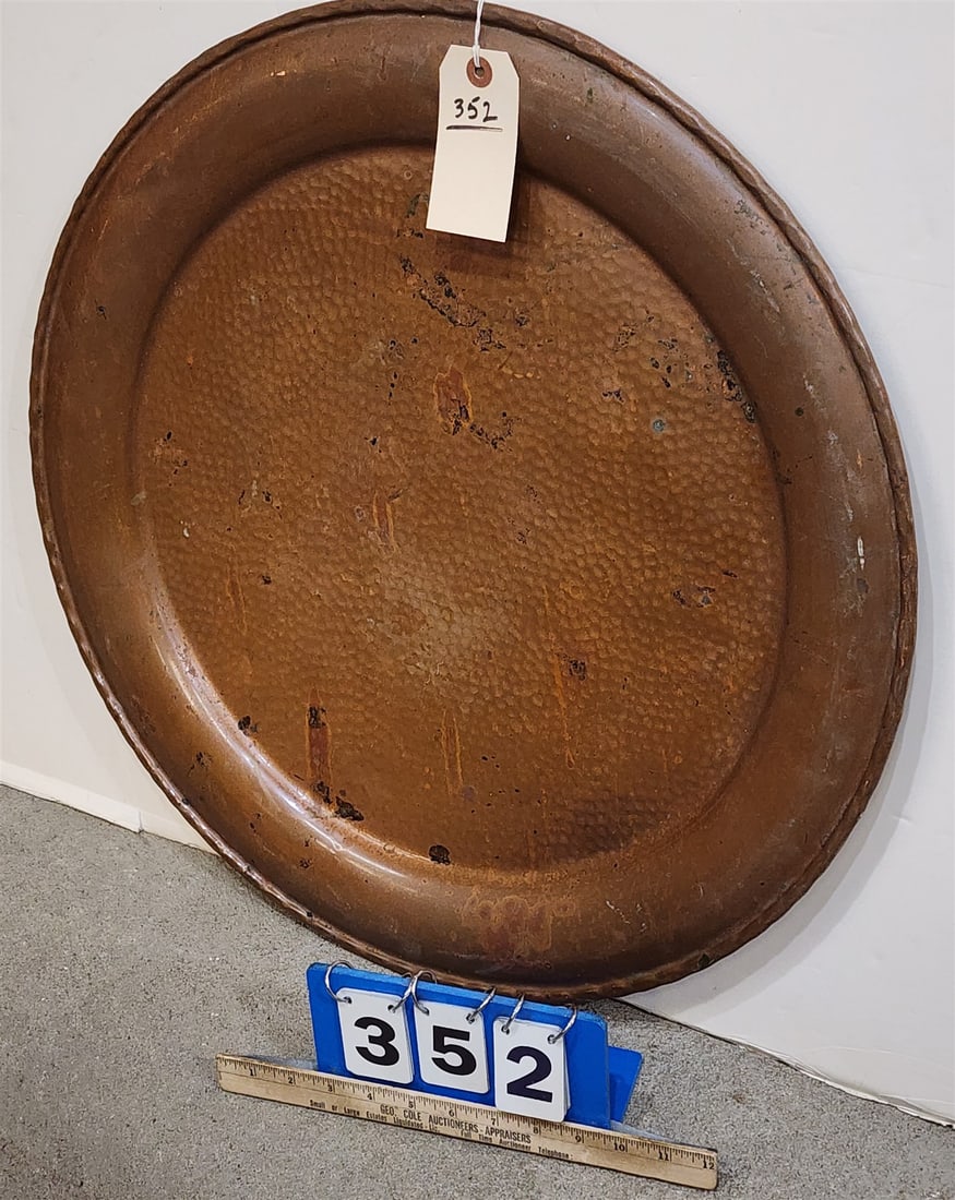 Hammered Copper Tray 23 1/2" Diam: Hammered Copper Tray 23 1/2" Diam