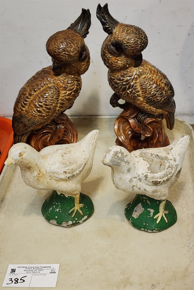 Tray 2 Cast Cement Chicks 6 1/2" + Pr Ceramic Cockatoos 11" (1 of 2)