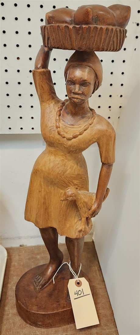 Carved Wooden Figure Of A Woman 23 1/2": Carved Wooden Figure Of A Woman 23 1/2"