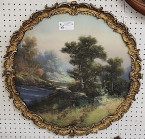 Framed C1915 Pastel Landscape Sgnd 23" Diam