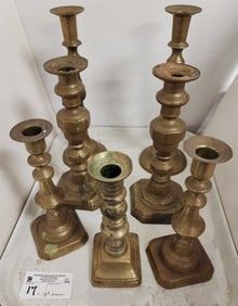 Tray 7 18th C Brass Candlesticks