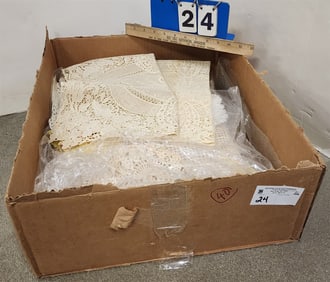 Bx Antique Lace + Crochet Spread 5 Pc Ea 7 1/2" + 6 1/2"