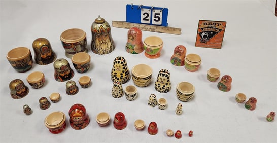 Tray 4 Russian Matryoshka Nesting Dolls- 8 1/2"-7 Pc, 5 1/2"- 5 Pc, 5 1/2"-5 Pc + 3 3/4"- 5 Pc
