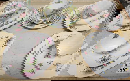 Tray 5 Shelley Cups + Saucers W/ Cake Plates