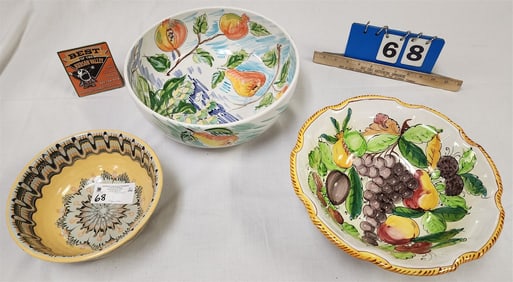 Lot 3 Bowls- Italy 5"H X 12 1/2" Diam + 4 1/2"H X 12" Diam Bulgar Bulgaria 3 3/4"H X 9" Diam