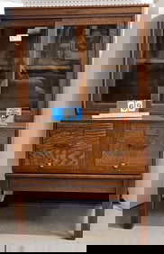 Vintage Clarke + Baker Co Oak 2 Part Stackable Cabinet Sliding Door Top/2 File Bottom 57 1/2"H X