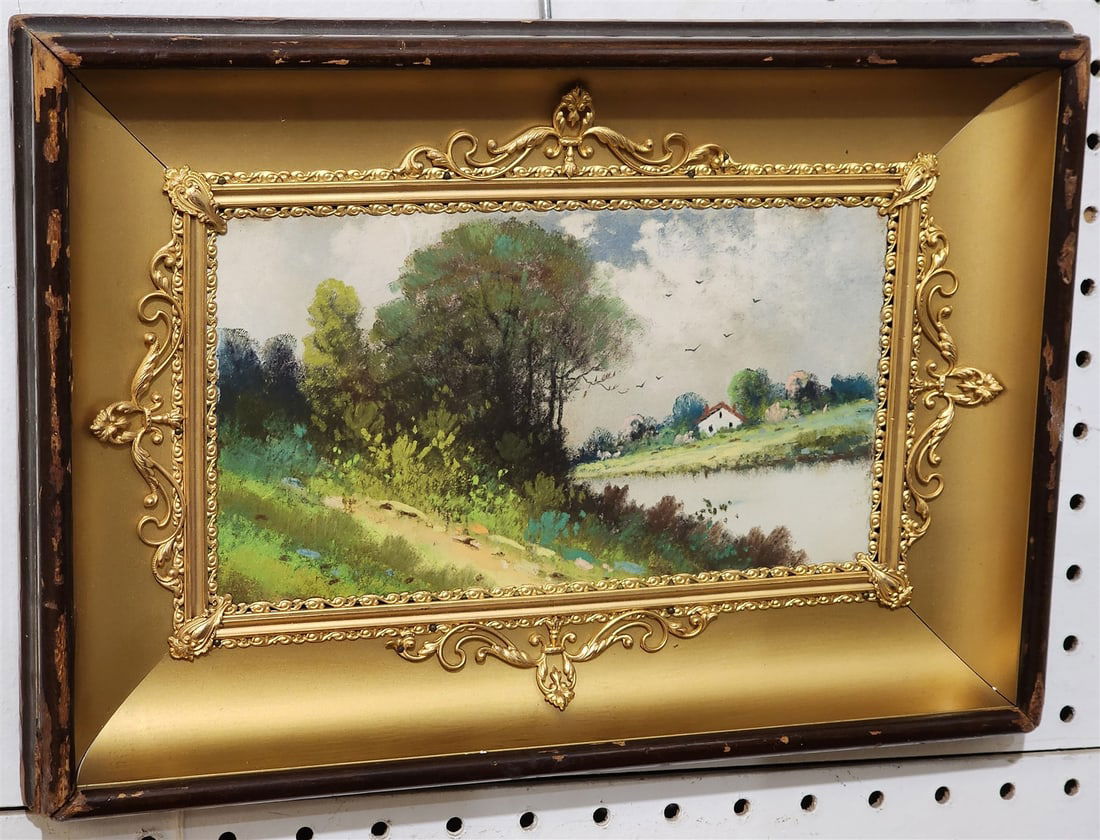 Shadowbox Framed Pastel Landscape (Missing Glass) 5" X 9" W/ Frame 9" X 13" (1 of 2)