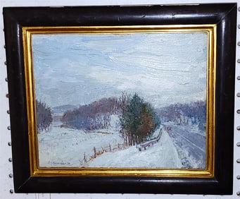 Framed O/B Winter Landscape Sgnd J. grunda '96 8" X 10"