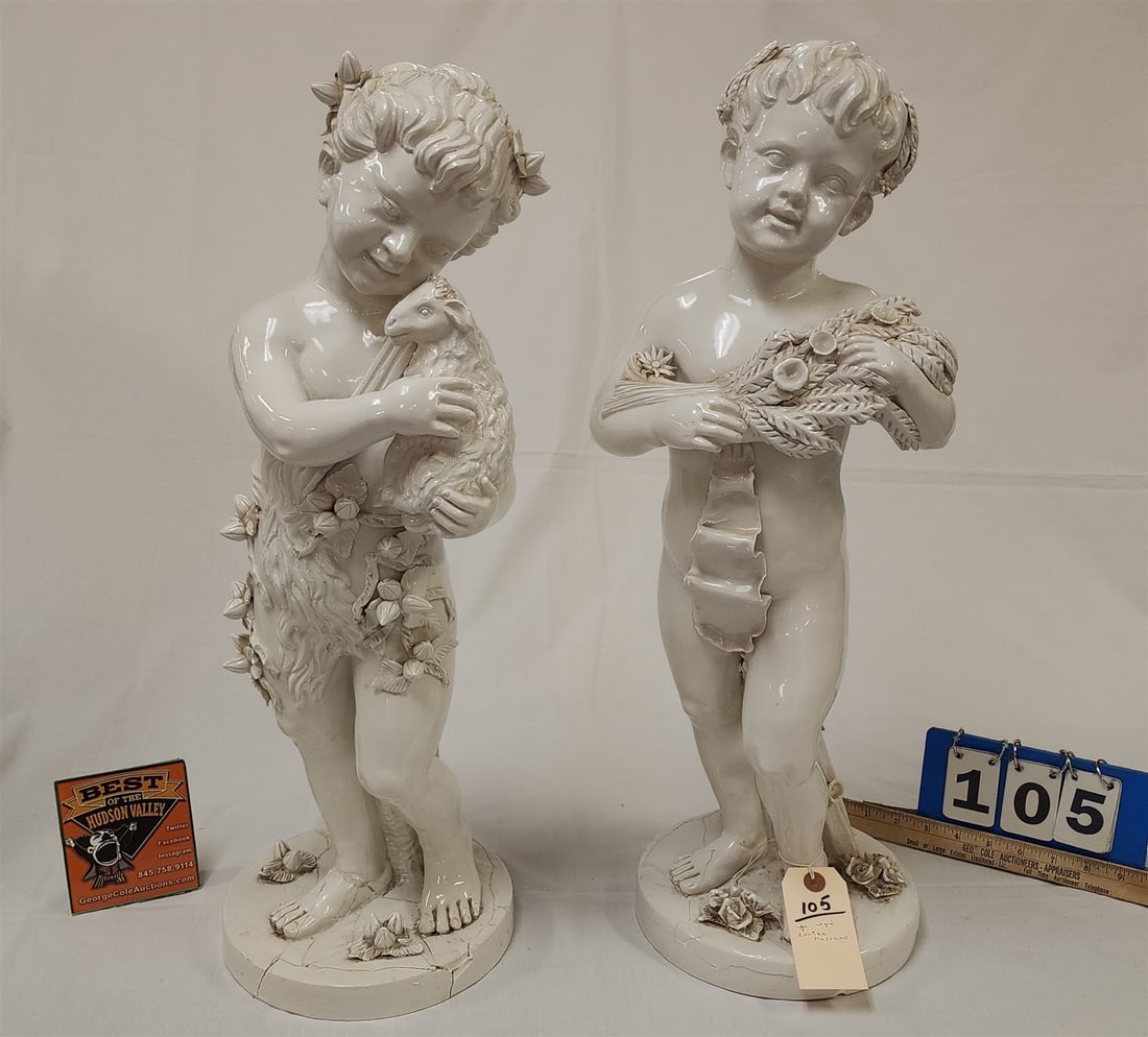 Pr Italian Ceramic Statues Sgnd Zortea Massano (Bases Repaired) 26" (1 of 6)