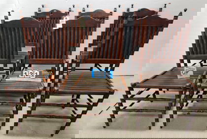 Set 6- 1878 Patent Maple + Walnut Slat Back + Seat Chairs