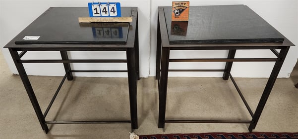 Pr Mid Century Steel End Marble Stands 24 1/2"H X 24"Sq