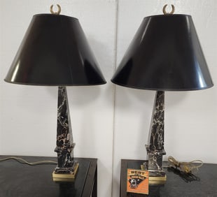 Pr Marble Obelisk Table Lamps 31"