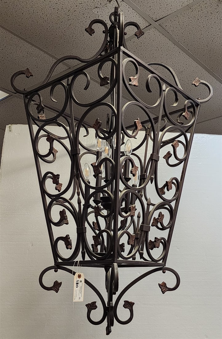 Wrought Chandelier 52"H X 24"Sq: Wrought Chandelier 52"H X 24"Sq