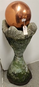 Cast Cement Pedestal W/ Copper Orb 4'H X 15" Diam
