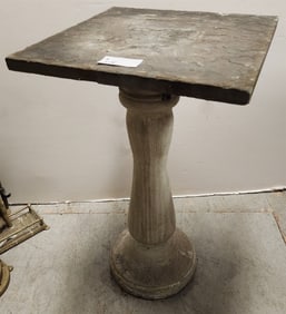 Cast Cement Pedestal W/ Slate Top 31"H X 17 1/2"Sq