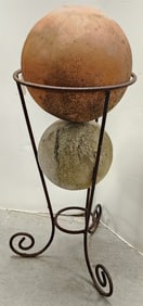 Wrought Stand W/ 2 Cast Cement + Terra Cotta Balls 4'H X 19" Diam