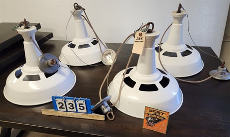 Lot 4 Schoolhouse Elec Enameled Factory 5 Metal Drop Lights 15"H X 16" Diam