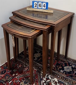 Nest 3 Mahog Leather Top Tables 24 1/2"H X 22"W X 17 1/2"D