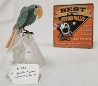 Parrot Sculpture Made Of Quartz + Semi Precious Stone 4"