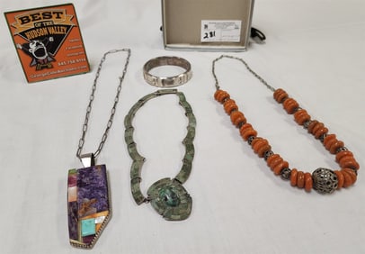 Lot Sterl + Stone Necklance + Bangle 1.01 Ozt