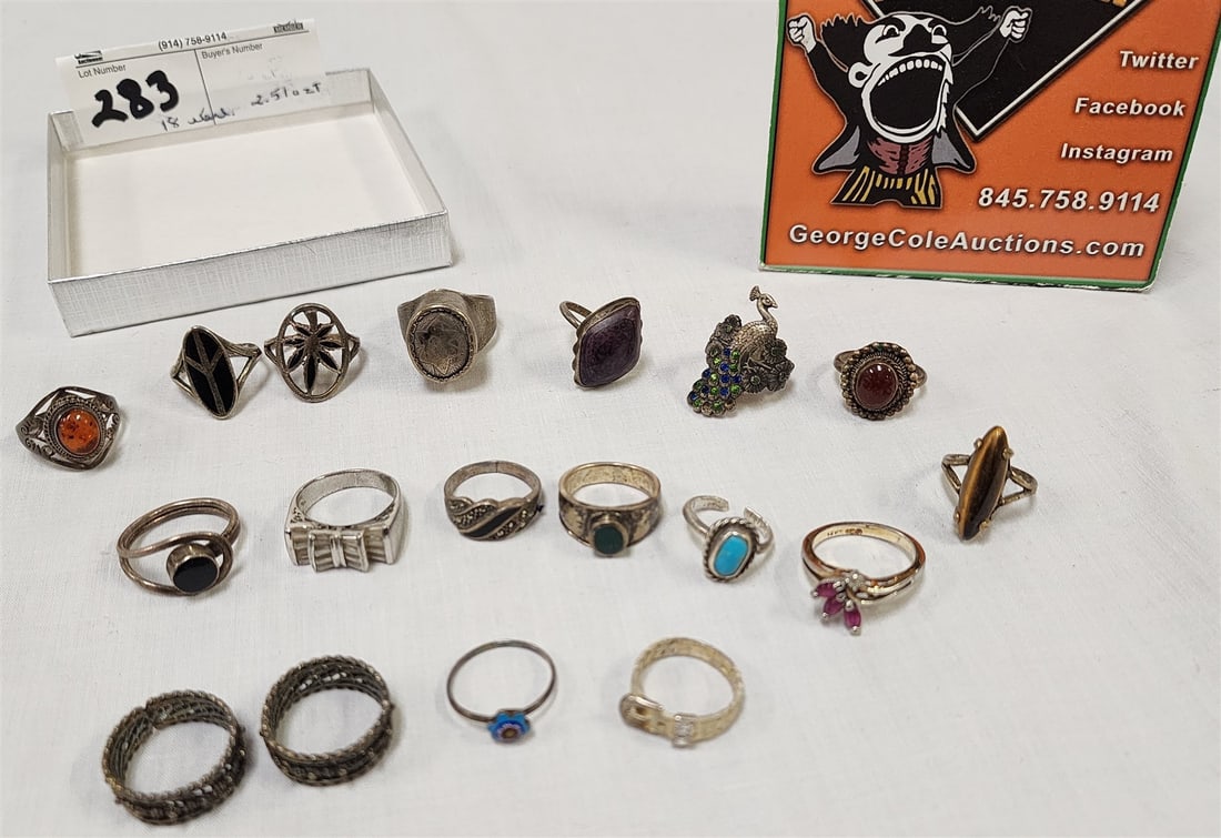 Lot 18 Sterl Rings 2.51 Ozt: Lot 18 Sterl Rings 2.51 Ozt