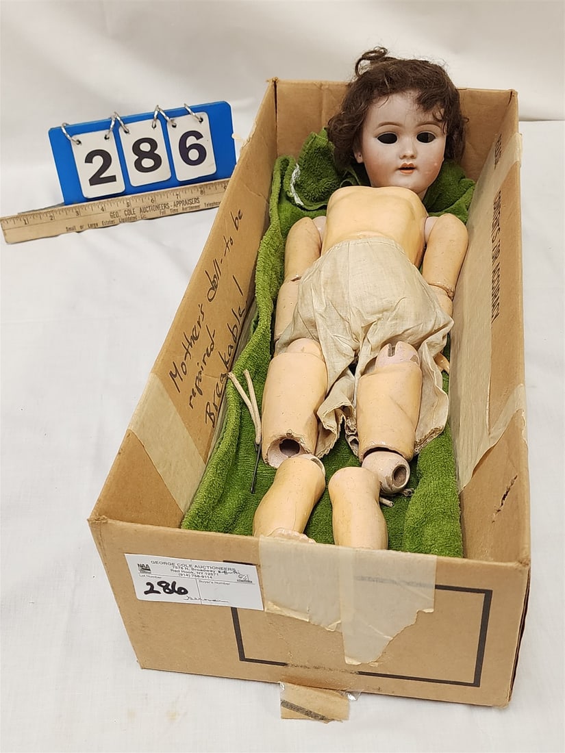 Bx'd German Bisque Head Doll 109-11: Bx'd German Bisque Head Doll 109-11