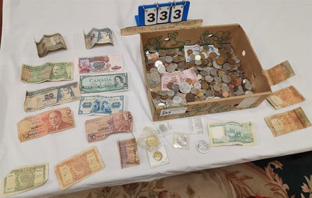 Lot Foreign Coins + Currency