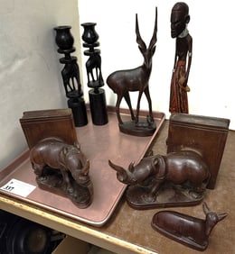 Tray African Carved Wooden Figures