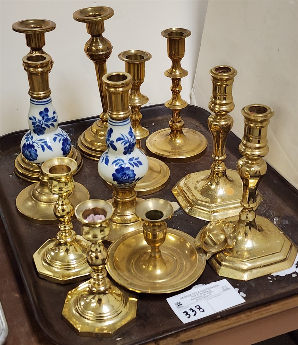 Tray 11 Brass Candlesticks Williamsburg, Baldwin Etc (1 of 1)