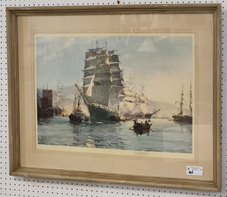 Framed Print "The Thrmopylae Leaving foochow" Pencil Sgnd Montague Dawson 29" X 38"