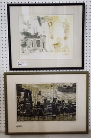 Lot 2 Framed Items- Etching "Serenade" Pencil Sgnd Wurtz 1980 94/100 12 3/4" X 15 3/4" + "The Ship"