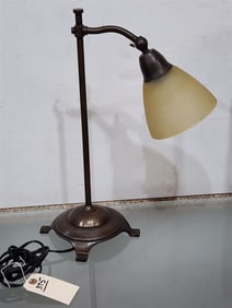 Brass Table Lamp W/ Glass Shade 19"