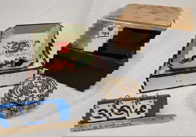 Lot 3 Pcs Lacquer- 2 Bxs 4 1/2"H X 9" Sq, Octagonal MOP Inlay 3"H X 5" Diam, Bowl 2"H X 10 1/2" Sq