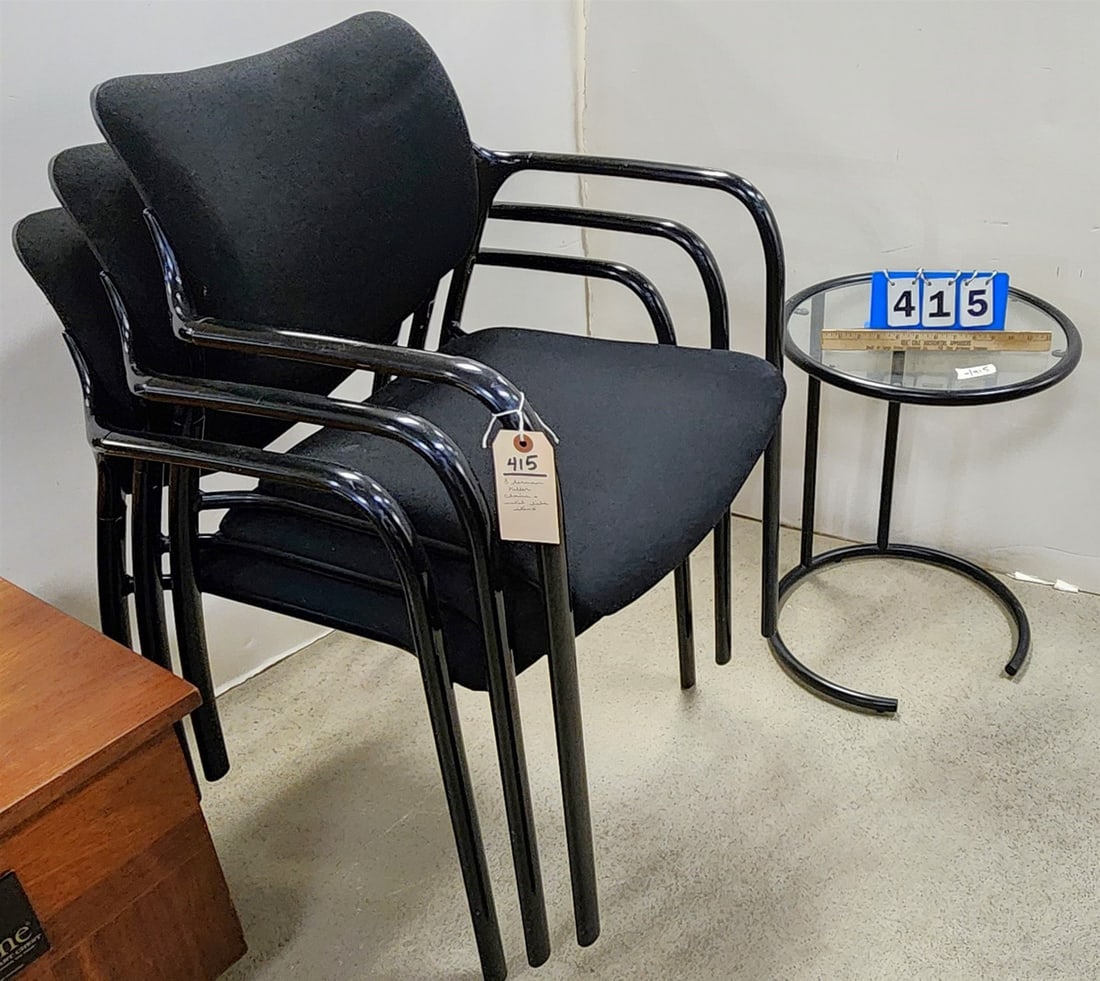 Lot 3 Tube Frame Herman Miller Type 1 Stacking Armchairs W/ Tub Frame Glass Top Stand 21"H X 16 1/2" (1 of 2)