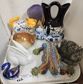 Tray Pottery + Ceramic Figures Etc