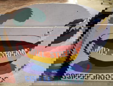 Lot 2 Wooden Signs Millstream Coffee Bagels 30" Sq + Woodstock Undiscovered 37" X 39"