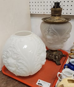 Vict Oil Lamp W/ Milk Glass Shade