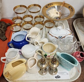 Tray Creamers, Pr Sterl Salt/peps, Gilt Rimmed Glasses Etc