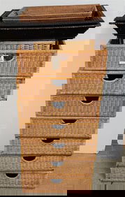 Lot 7 Wicker Trays 7"H X 22 1/2"W X 15 1/2"D + 2 Trays 4 1/2"H X 27 1/2"W X19 1/2"D + Pr Trays 2