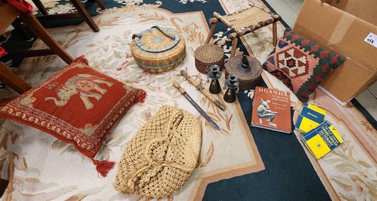 Bx African Baskets, Bamboo Foot Stool Dagger Etc